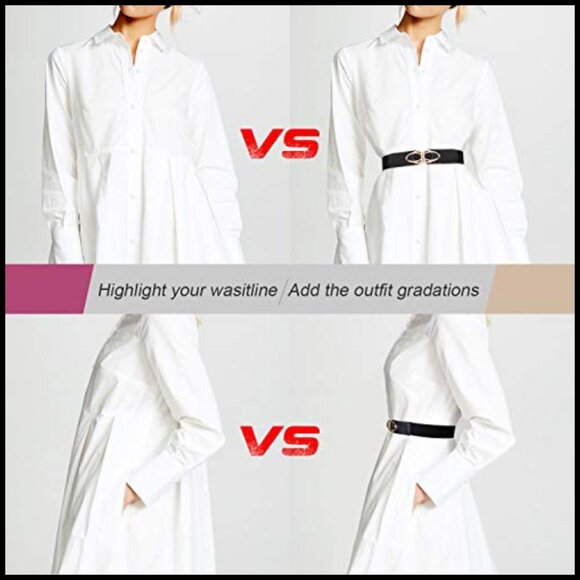 Thin Elastic Belts Vintage Fashion Waistband Stretch Skinny Gold Buckle 4 Pack main image 7